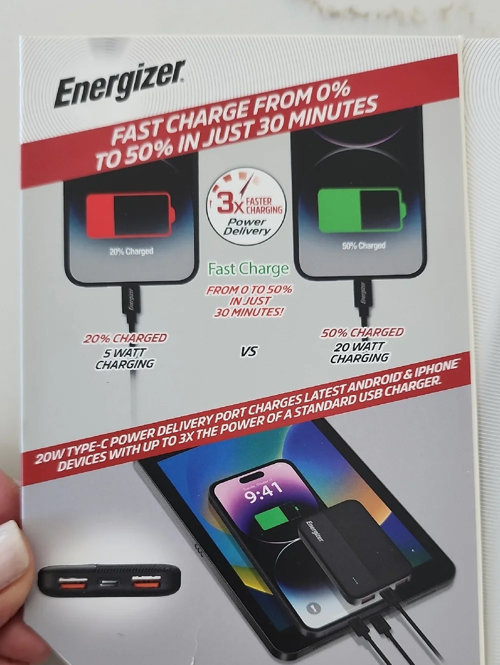 Energizer 5000mAh Black Power Bank - USB Type-C